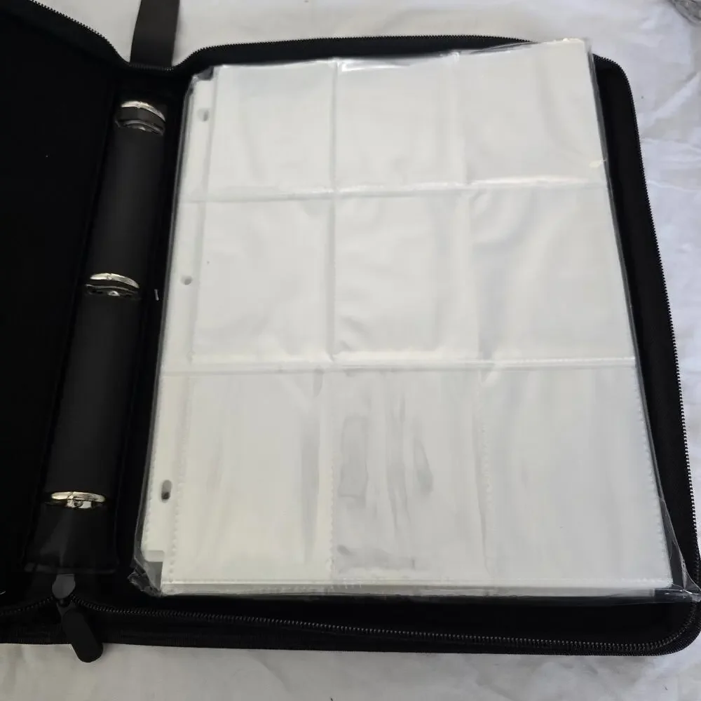 3 Ring Card Zipper Binder Holds Up to 900 Cards Black Faux Leather New